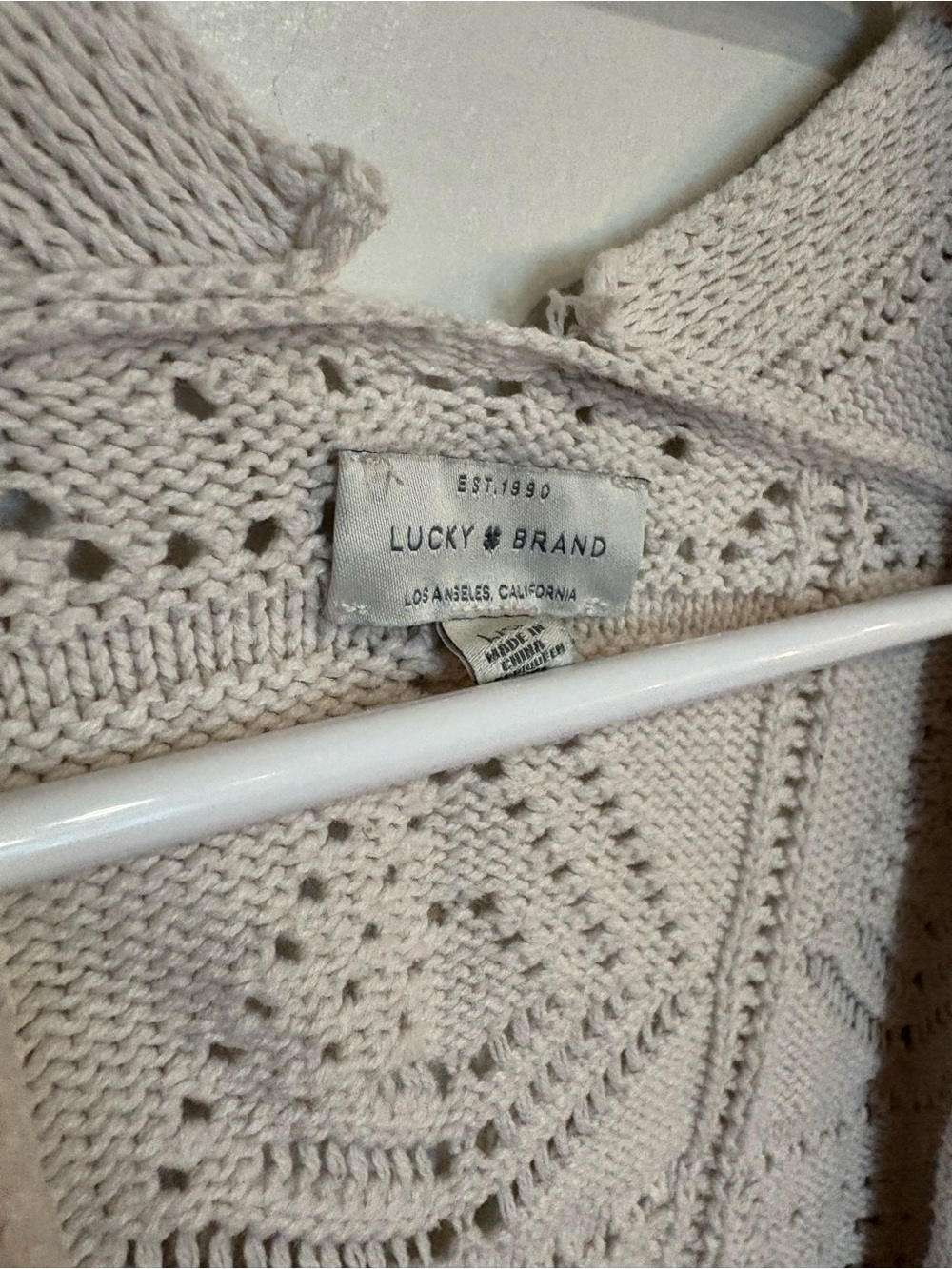 Lucky Brand Open-Front Cream Knit crochet coastal boho Cardigan size large - Picture 2 of 3